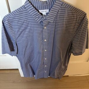 Calvin Klein Men's Blue and White Striped Shirt